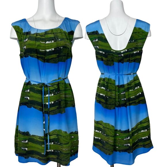 Anthropologie Meadow Rue Cuillin Silk Dress 8P Petite Sleeveless Mini Tie Belt - Picture 1 of 12